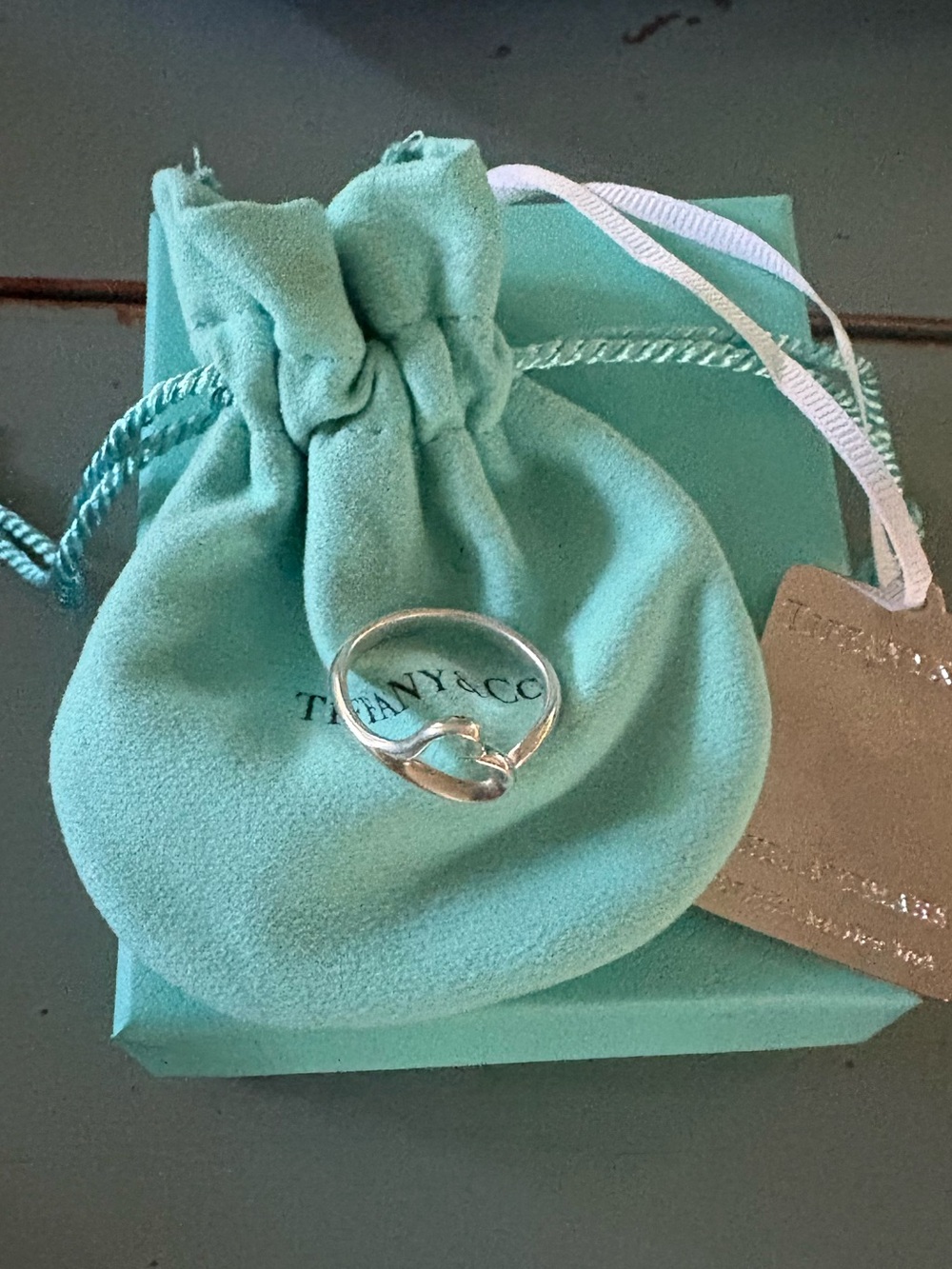 Authentic Tiffany &Co. Sterling Silver Heart Ring with Tiffany Blue Pouch & Box